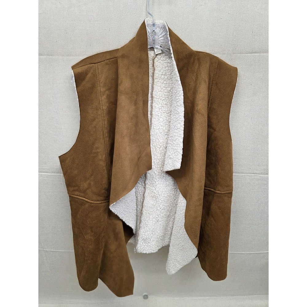 Est.‎ 1946 Womens Faux Suede Shearling Lined Drape Front Vest Brown XL